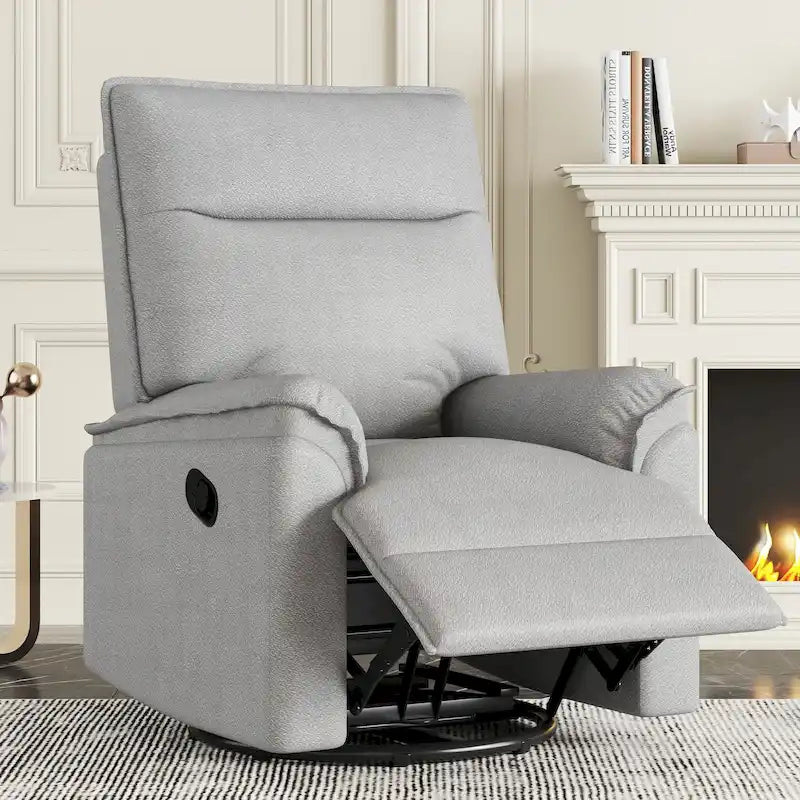 Sillón reclinable manual de lino gris/beige, giratorio 360° y mecedora, un asiento