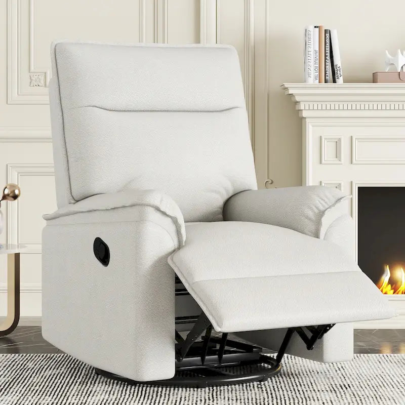 Sillón reclinable manual de lino gris/beige, giratorio 360° y mecedora, un asiento