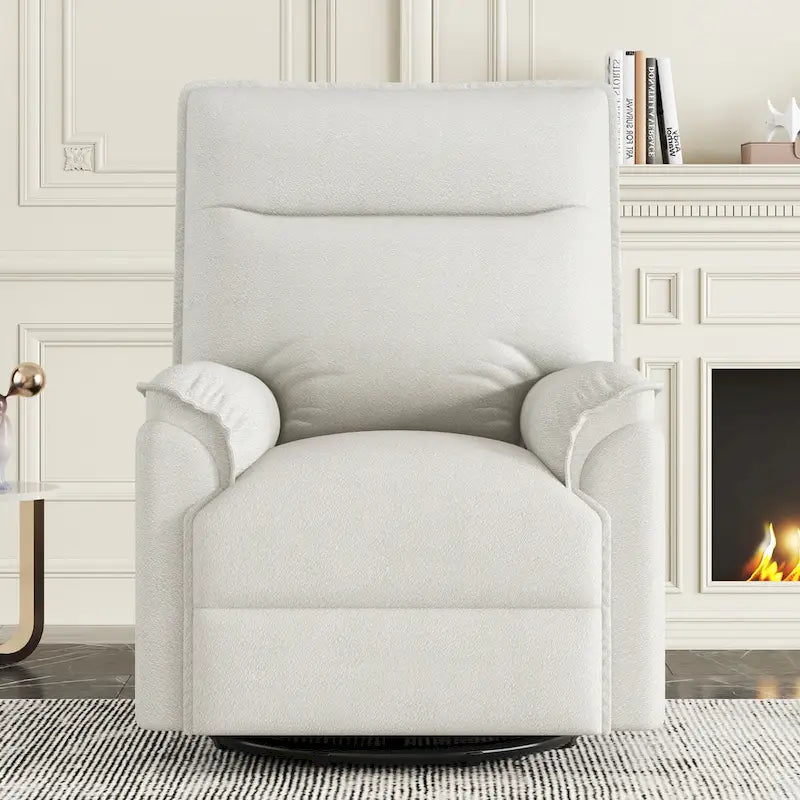 Sillón reclinable manual de lino gris/beige, giratorio 360° y mecedora, un asiento