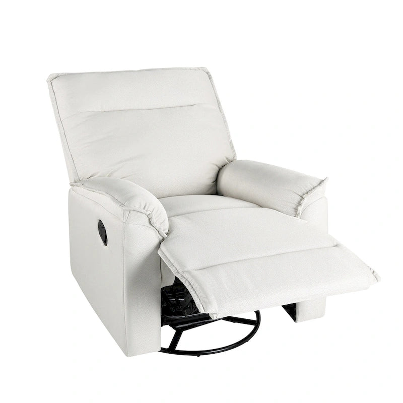 Sillón reclinable manual de lino gris/beige, giratorio 360° y mecedora, un asiento