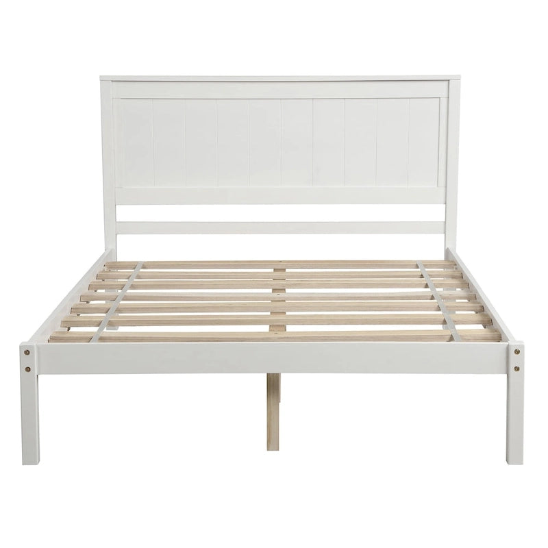 Base de Cama de Plataforma Blanca con Cabecero Integrado, Somier de Láminas de Madera, Para 1-2 Personas