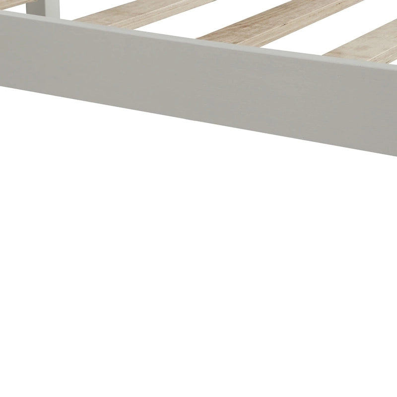 Base de Cama de Plataforma Blanca con Cabecero Integrado, Somier de Láminas de Madera, Para 1-2 Personas