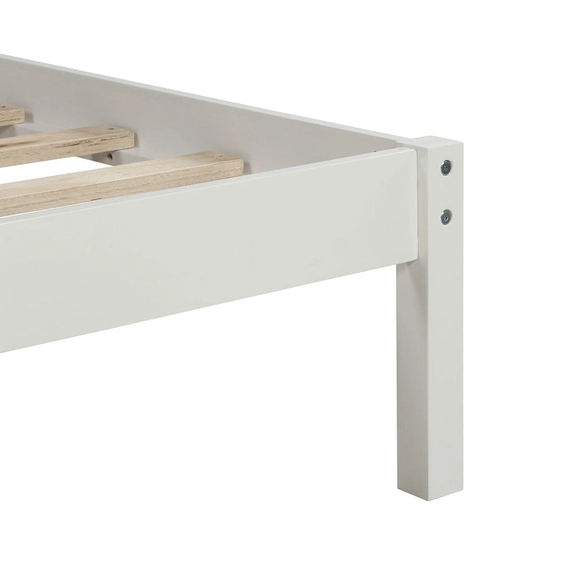 Base de Cama de Plataforma Blanca con Cabecero Integrado, Somier de Láminas de Madera, Para 1-2 Personas