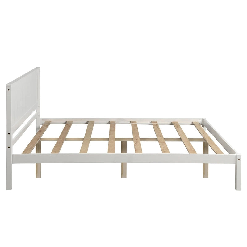 Base de Cama de Plataforma Blanca con Cabecero Integrado, Somier de Láminas de Madera, Para 1-2 Personas