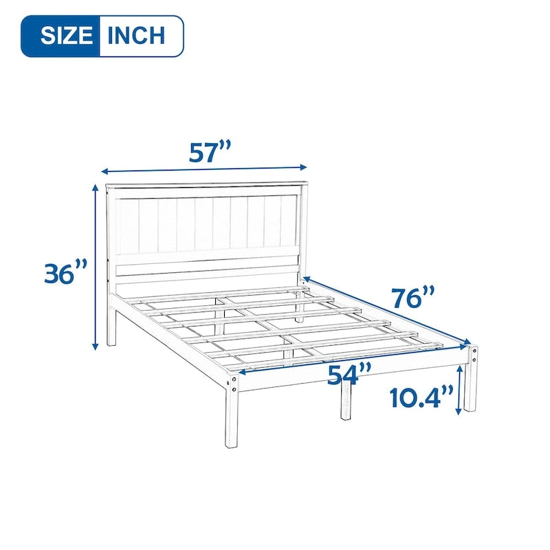 Base de Cama de Plataforma Blanca con Cabecero Integrado, Somier de Láminas de Madera, Para 1-2 Personas