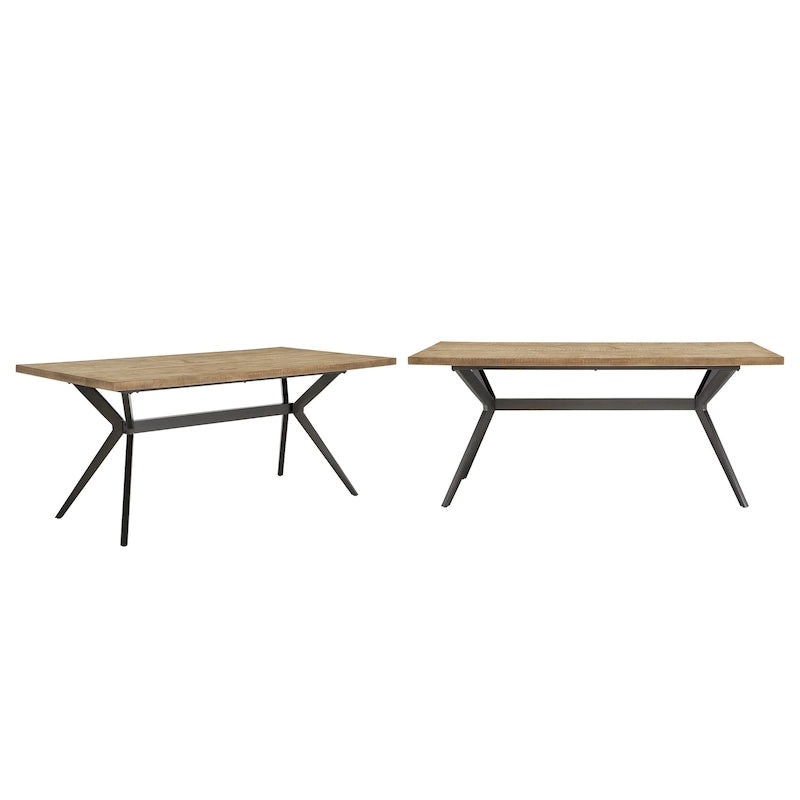 Mesa de comedor con base de metal gris hierro, pino claro/gris madera flotante/negro/blanco, para 4-6 personas
