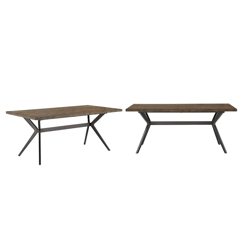 Mesa de comedor con base de metal gris hierro, pino claro/gris madera flotante/negro/blanco, para 4-6 personas