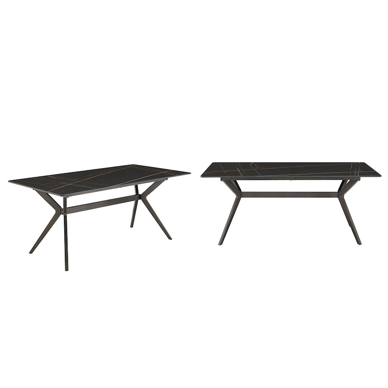 Mesa de comedor con base de metal gris hierro, pino claro/gris madera flotante/negro/blanco, para 4-6 personas