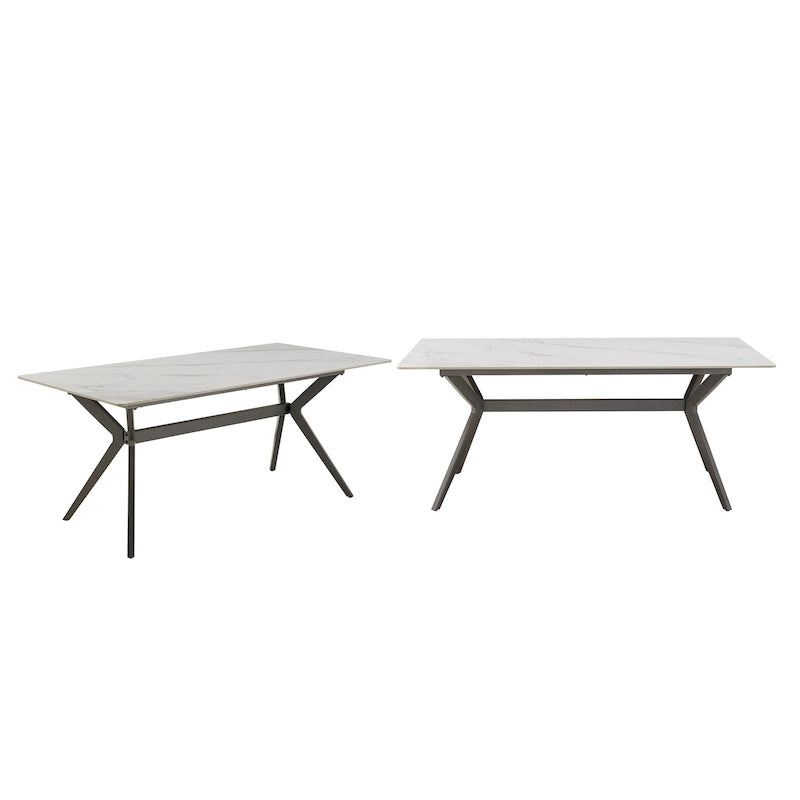 Mesa de comedor con base de metal gris hierro, pino claro/gris madera flotante/negro/blanco, para 4-6 personas