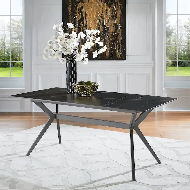 Mesa de comedor con base de metal gris hierro, pino claro/gris madera flotante/negro/blanco, para 4-6 personas