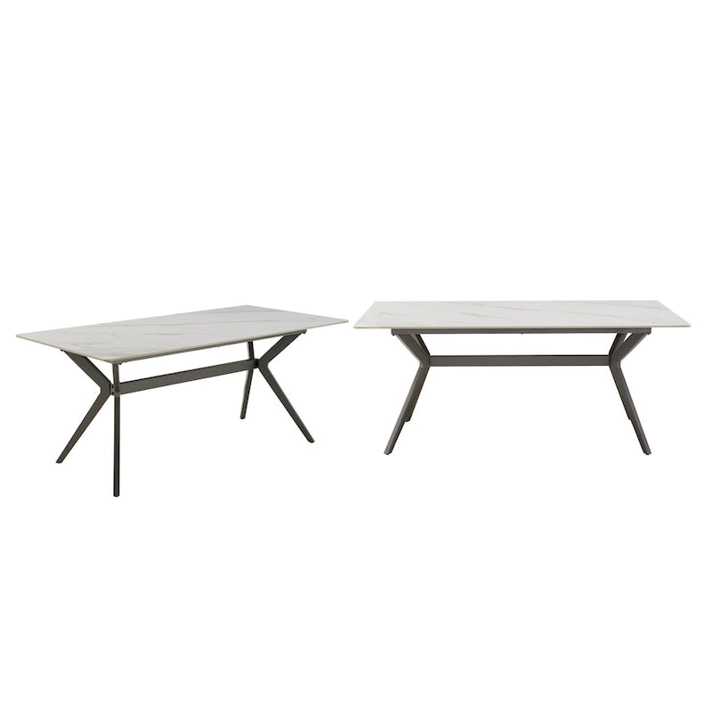 Mesa de comedor con base de metal gris hierro, pino claro/gris madera flotante/negro/blanco, para 4-6 personas
