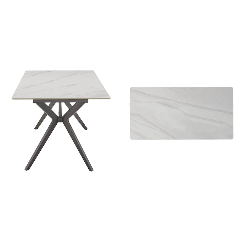 Mesa de comedor con base de metal gris hierro, pino claro/gris madera flotante/negro/blanco, para 4-6 personas