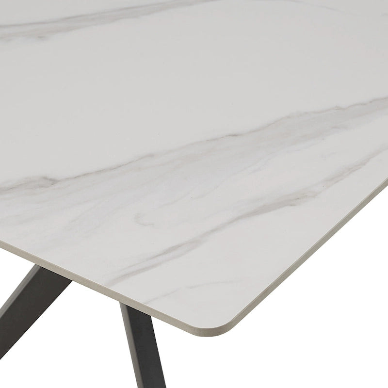 Mesa de comedor con base de metal gris hierro, pino claro/gris madera flotante/negro/blanco, para 4-6 personas