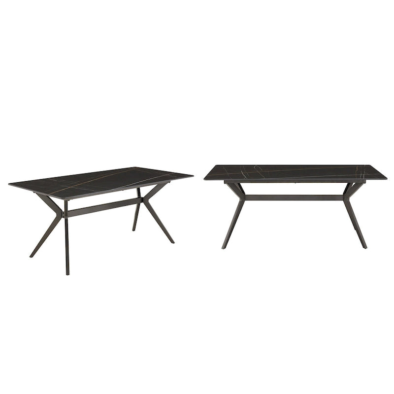 Mesa de comedor con base de metal gris hierro, pino claro/gris madera flotante/negro/blanco, para 4-6 personas