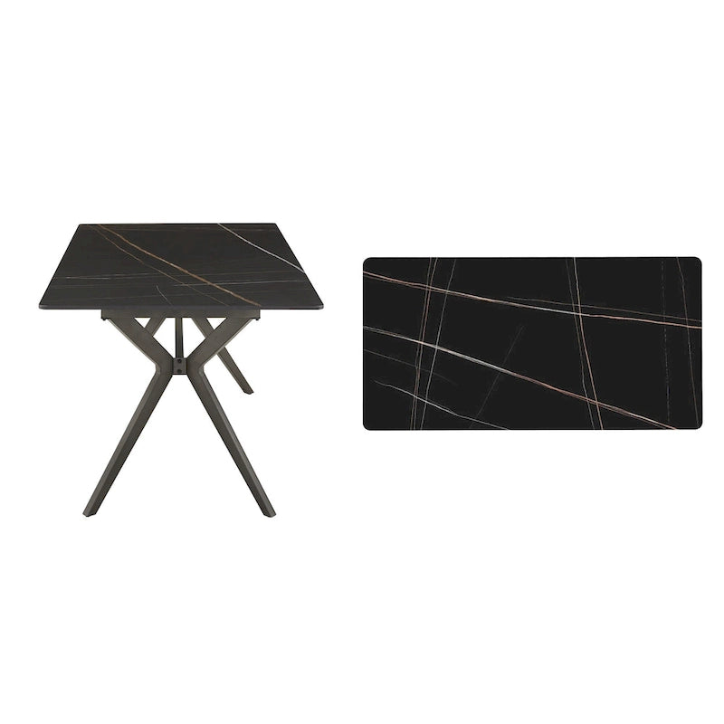 Mesa de comedor con base de metal gris hierro, pino claro/gris madera flotante/negro/blanco, para 4-6 personas
