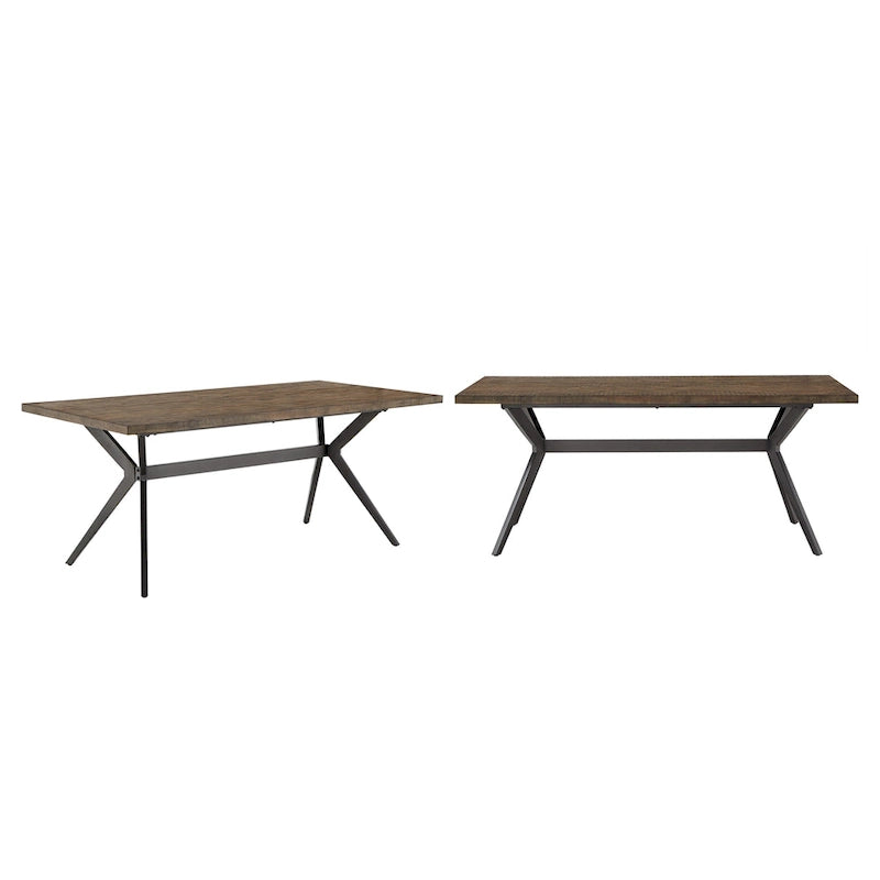 Mesa de comedor con base de metal gris hierro, pino claro/gris madera flotante/negro/blanco, para 4-6 personas