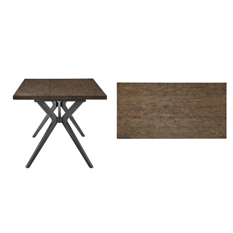 Mesa de comedor con base de metal gris hierro, pino claro/gris madera flotante/negro/blanco, para 4-6 personas