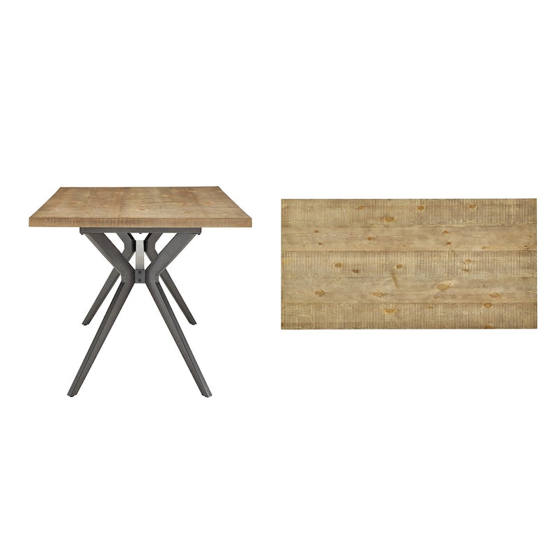 Mesa de comedor con base de metal gris hierro, pino claro/gris madera flotante/negro/blanco, para 4-6 personas
