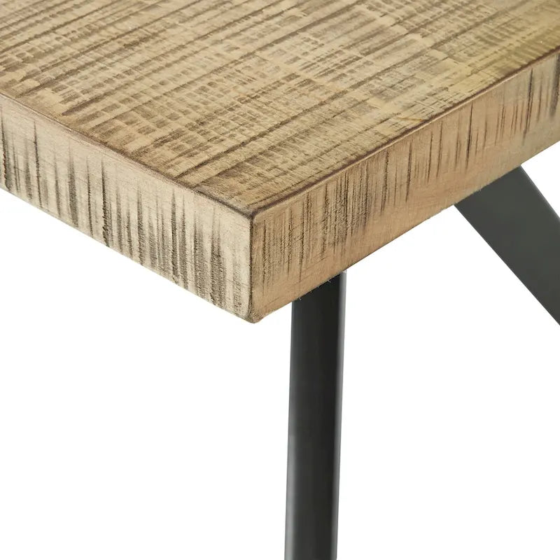 Mesa de comedor con base de metal gris hierro, pino claro/gris madera flotante/negro/blanco, para 4-6 personas