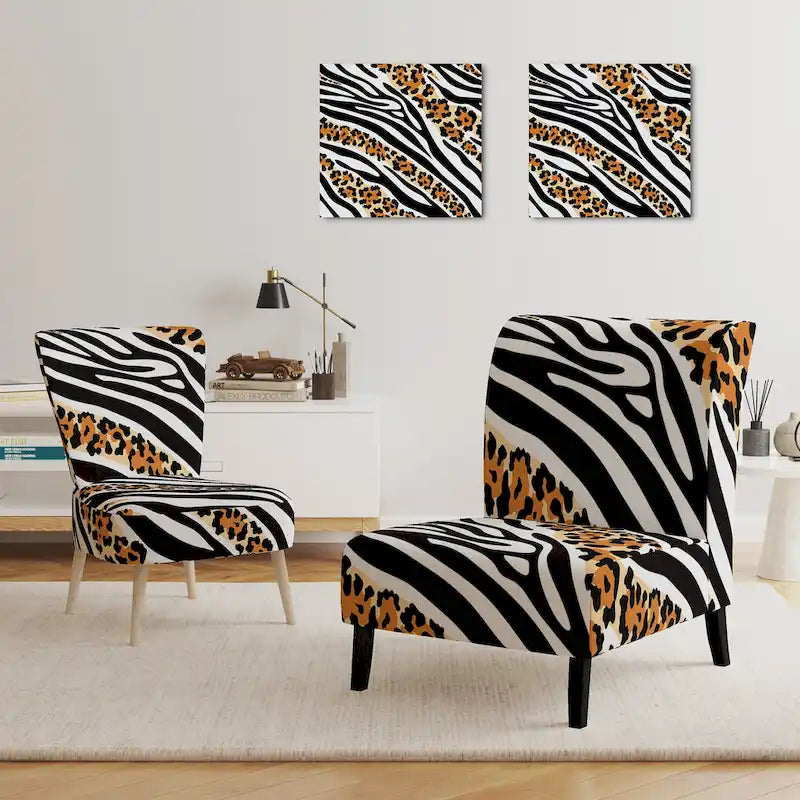 Sillón decorativo tapizado con estampado de cebra, leopardo y motivos en blanco y negro – 1 plaza