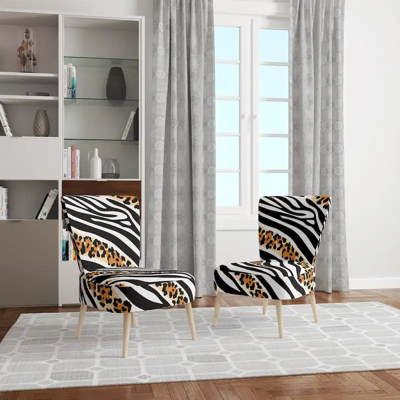 Sillón decorativo tapizado con estampado de cebra, leopardo y motivos en blanco y negro – 1 plaza