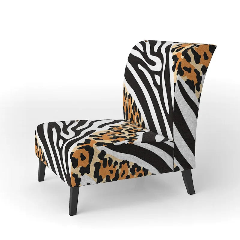 Sillón decorativo tapizado con estampado de cebra, leopardo y motivos en blanco y negro – 1 plaza