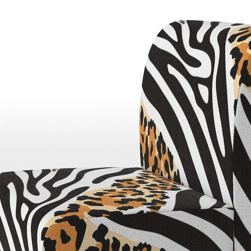 Sillón decorativo tapizado con estampado de cebra, leopardo y motivos en blanco y negro – 1 plaza