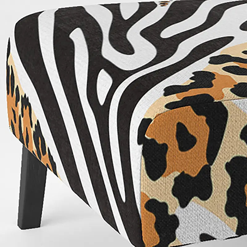 Sillón decorativo tapizado con estampado de cebra, leopardo y motivos en blanco y negro – 1 plaza