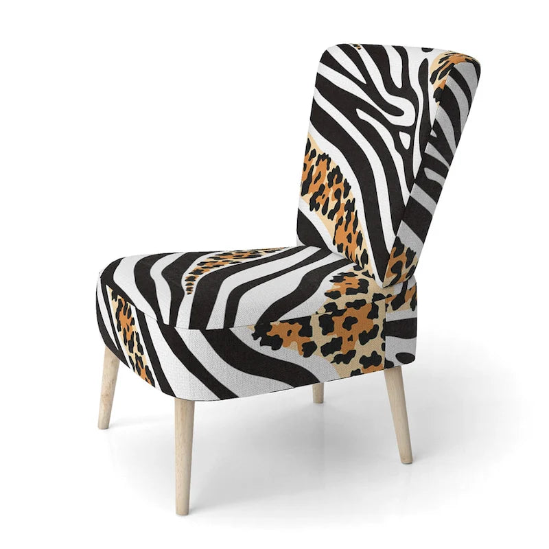 Sillón decorativo tapizado con estampado de cebra, leopardo y motivos en blanco y negro – 1 plaza