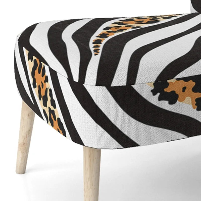 Sillón decorativo tapizado con estampado de cebra, leopardo y motivos en blanco y negro – 1 plaza