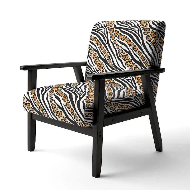 Sillón decorativo tapizado con estampado de cebra, leopardo y motivos en blanco y negro – 1 plaza