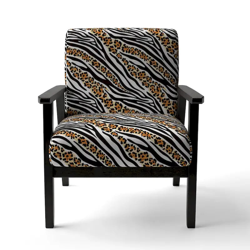 Sillón decorativo tapizado con estampado de cebra, leopardo y motivos en blanco y negro – 1 plaza
