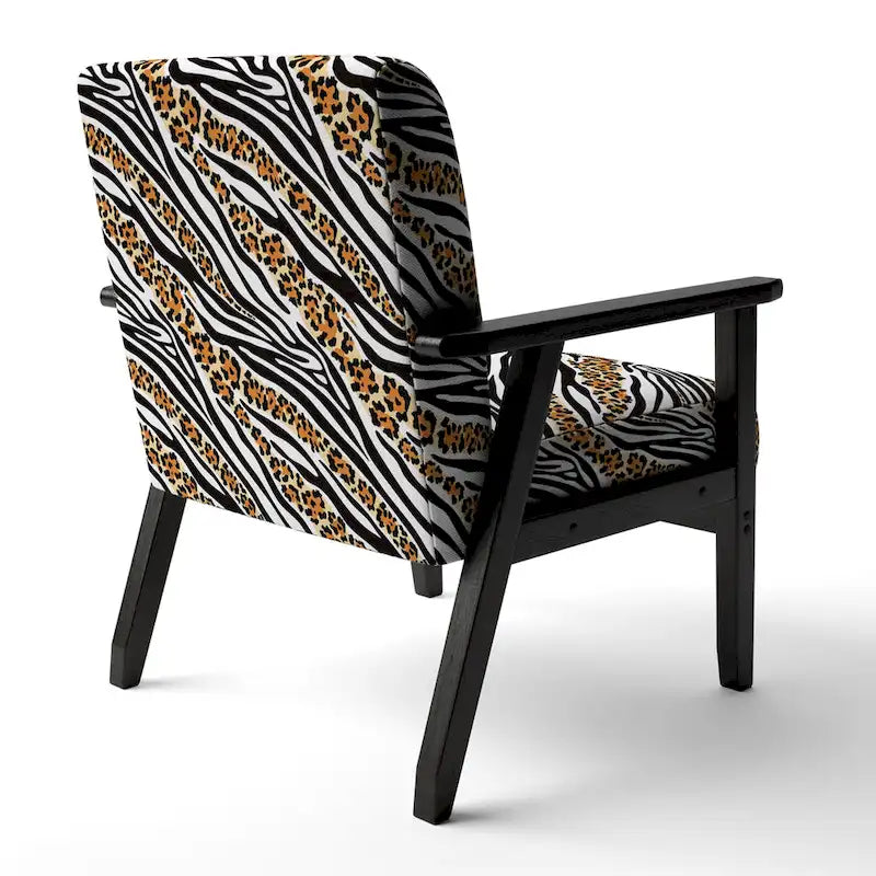 Sillón decorativo tapizado con estampado de cebra, leopardo y motivos en blanco y negro – 1 plaza