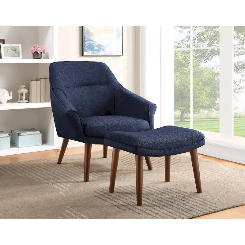 Sillón y otomana de acento de mediados de siglo – Cuero sintético/Tela, 1 asiento