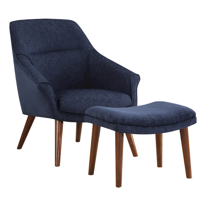 Sillón y otomana de acento de mediados de siglo – Cuero sintético/Tela, 1 asiento