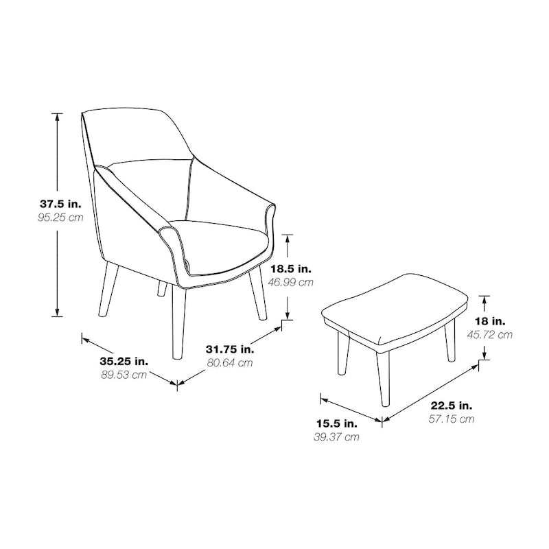 Sillón y otomana de acento de mediados de siglo – Cuero sintético/Tela, 1 asiento
