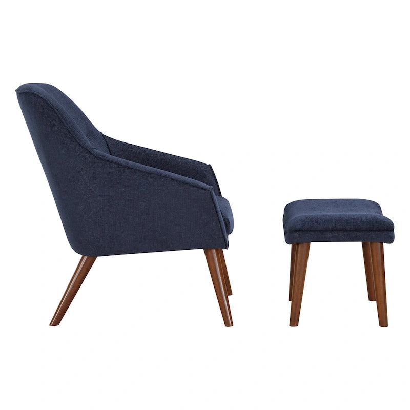 Sillón y otomana de acento de mediados de siglo – Cuero sintético/Tela, 1 asiento
