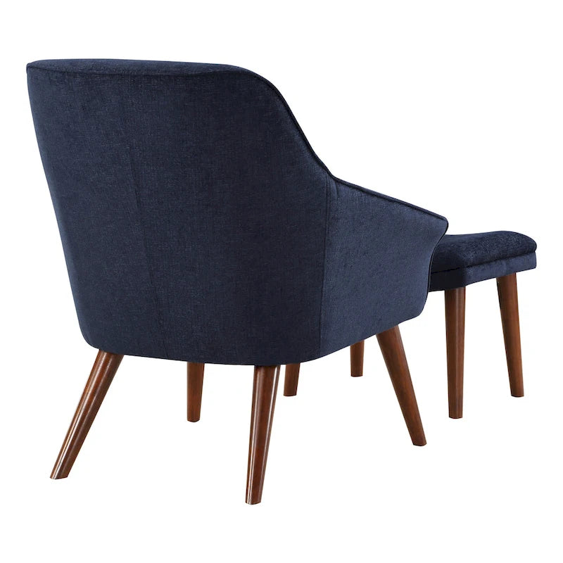 Sillón y otomana de acento de mediados de siglo – Cuero sintético/Tela, 1 asiento
