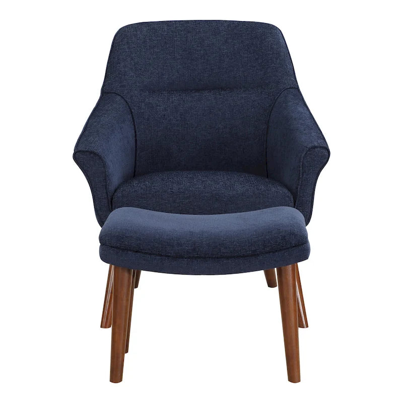 Sillón y otomana de acento de mediados de siglo – Cuero sintético/Tela, 1 asiento