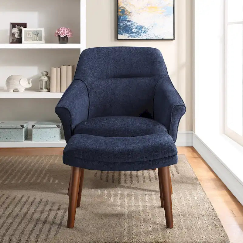 Sillón y otomana de acento de mediados de siglo – Cuero sintético/Tela, 1 asiento