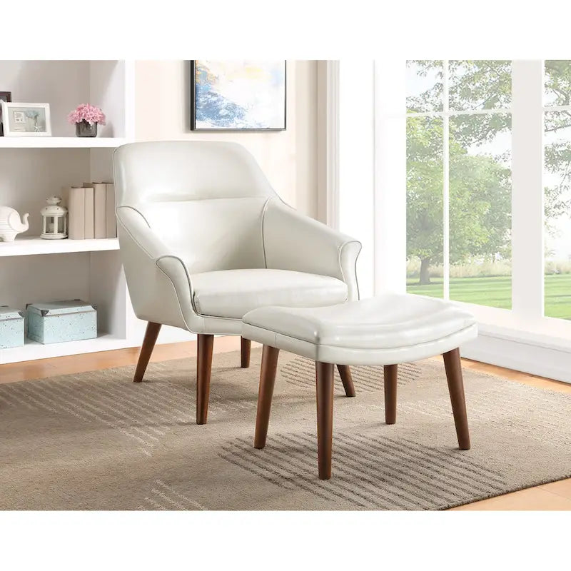 Sillón y otomana de acento de mediados de siglo – Cuero sintético/Tela, 1 asiento