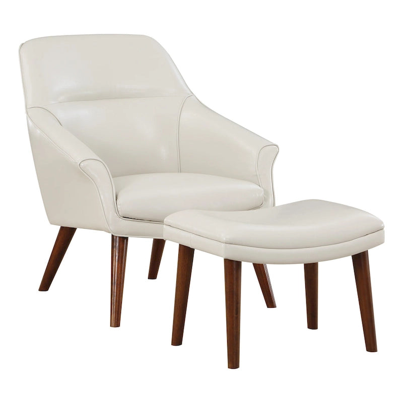Sillón y otomana de acento de mediados de siglo – Cuero sintético/Tela, 1 asiento