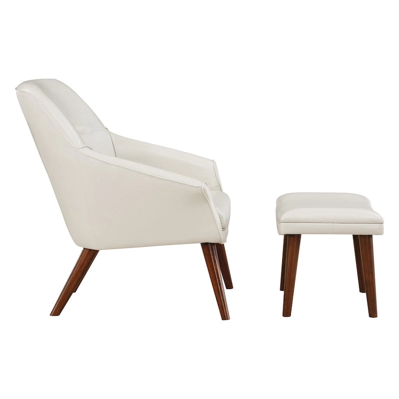 Sillón y otomana de acento de mediados de siglo – Cuero sintético/Tela, 1 asiento