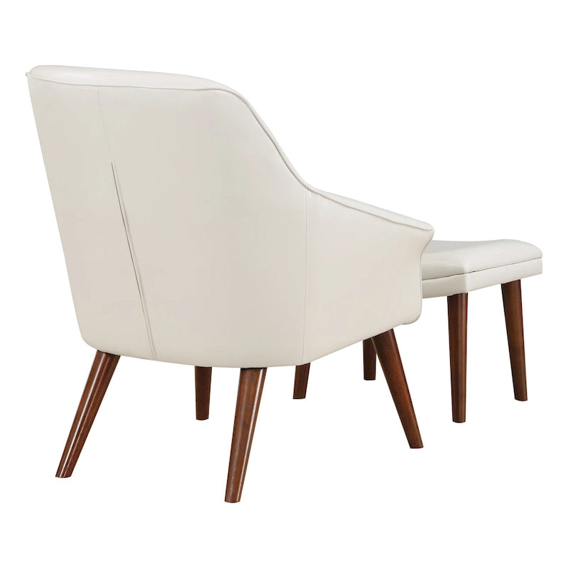 Sillón y otomana de acento de mediados de siglo – Cuero sintético/Tela, 1 asiento