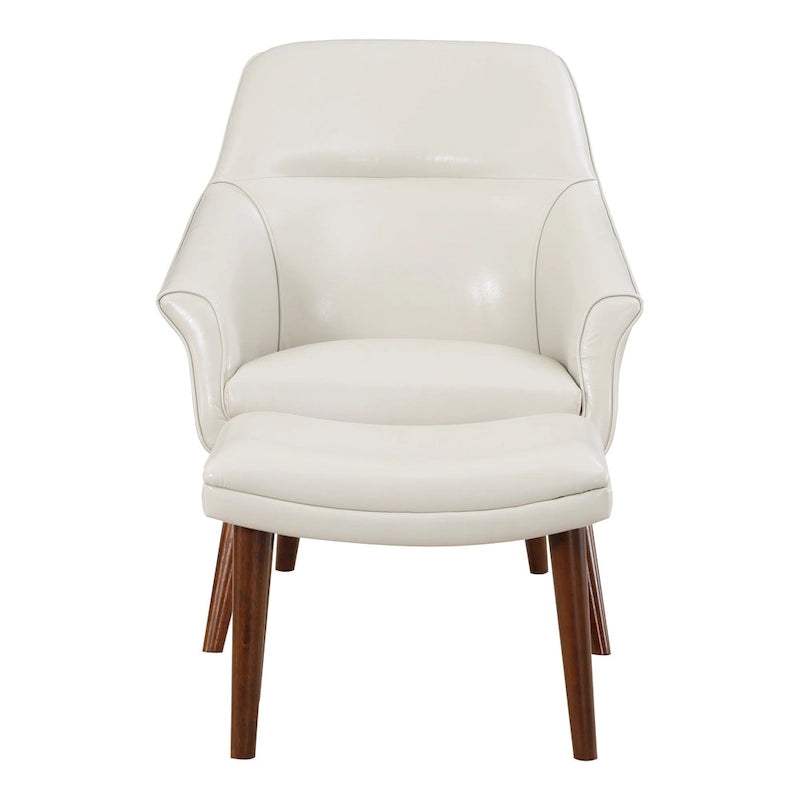 Sillón y otomana de acento de mediados de siglo – Cuero sintético/Tela, 1 asiento