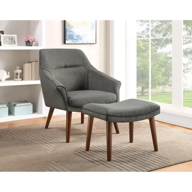 Sillón y otomana de acento de mediados de siglo – Cuero sintético/Tela, 1 asiento