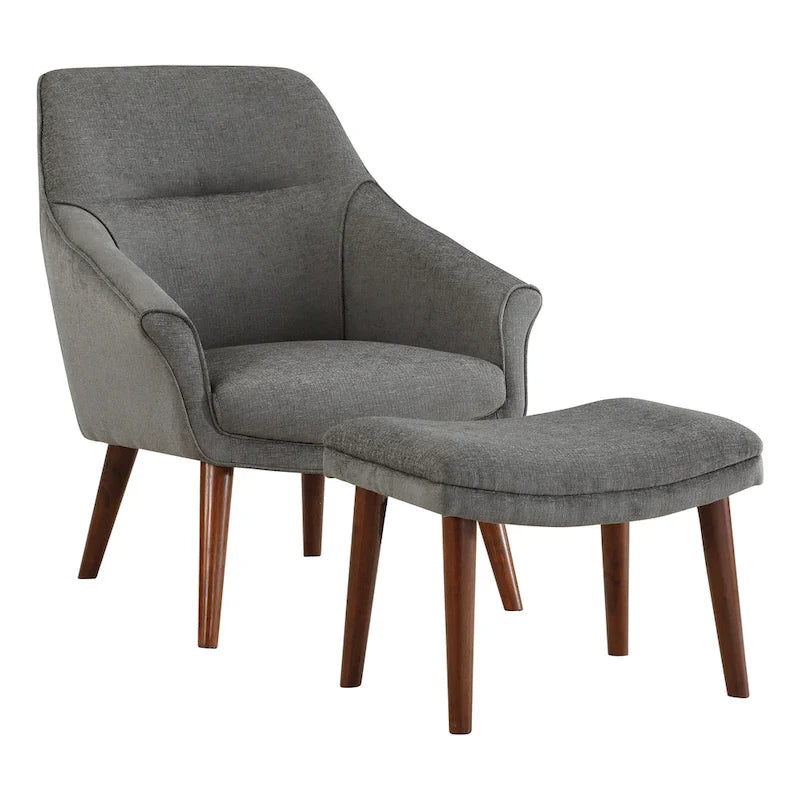 Sillón y otomana de acento de mediados de siglo – Cuero sintético/Tela, 1 asiento