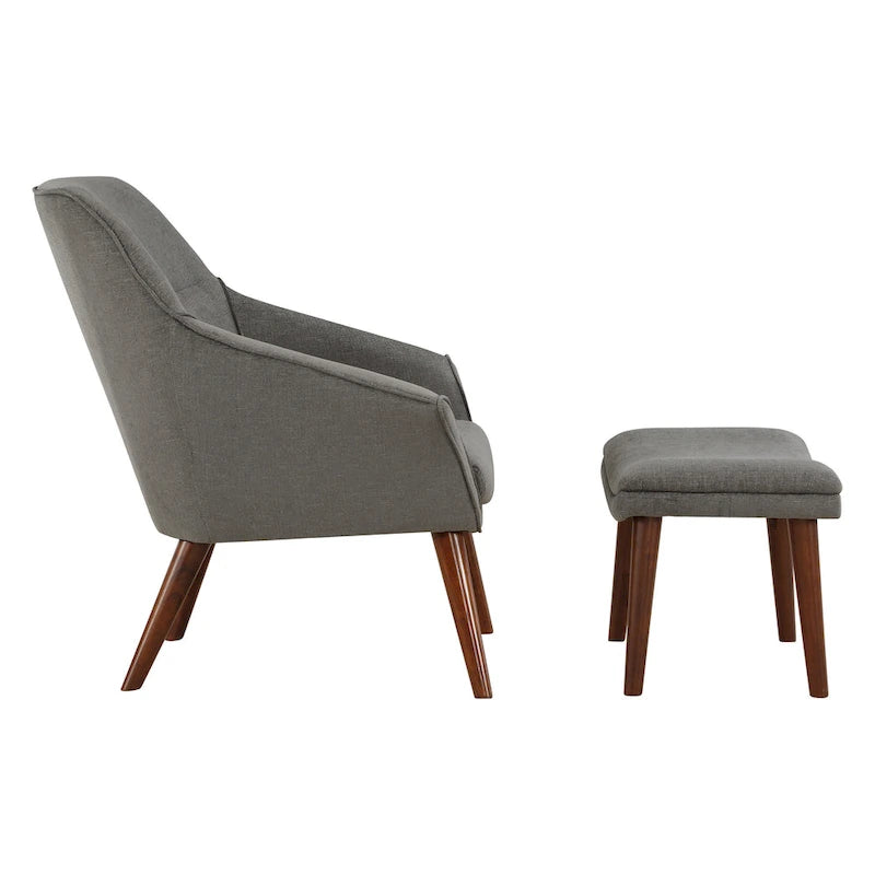 Sillón y otomana de acento de mediados de siglo – Cuero sintético/Tela, 1 asiento