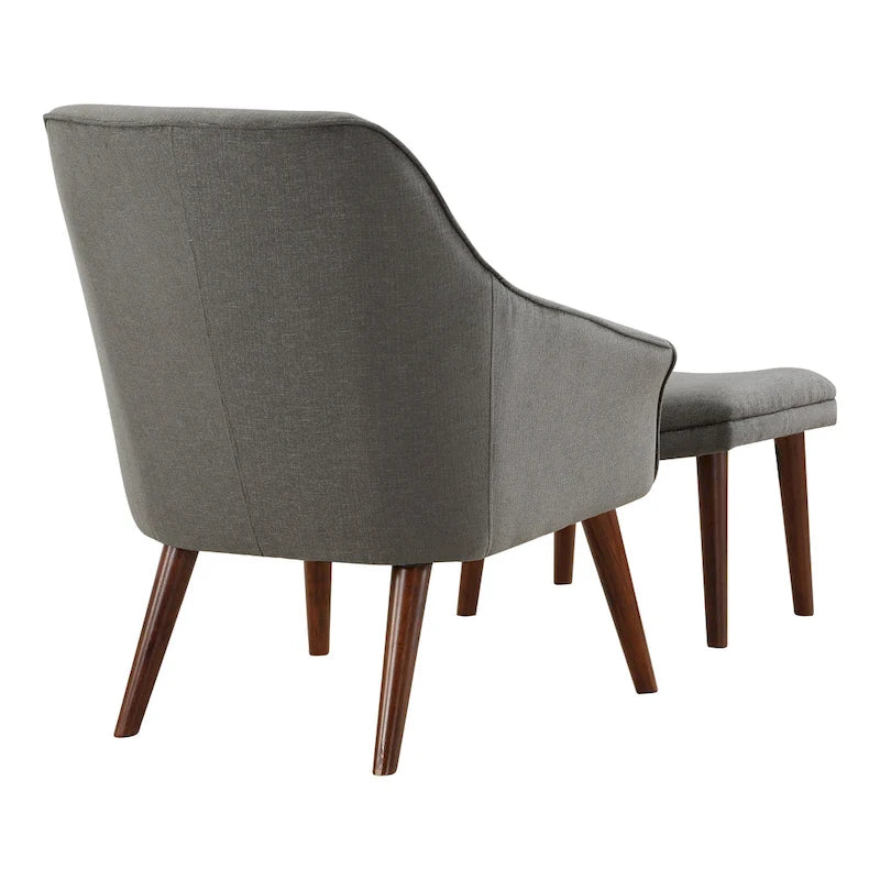 Sillón y otomana de acento de mediados de siglo – Cuero sintético/Tela, 1 asiento