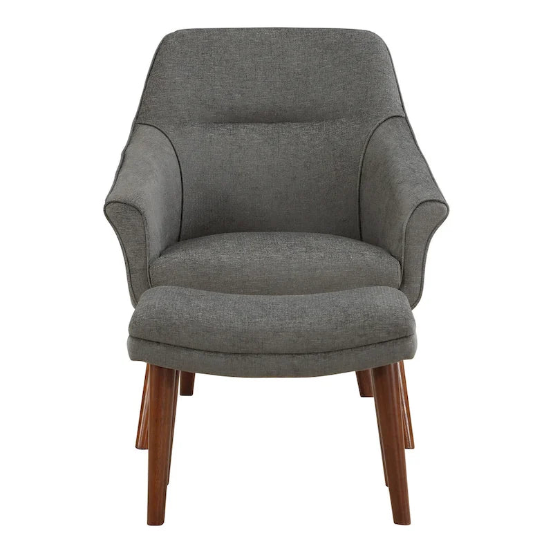 Sillón y otomana de acento de mediados de siglo – Cuero sintético/Tela, 1 asiento